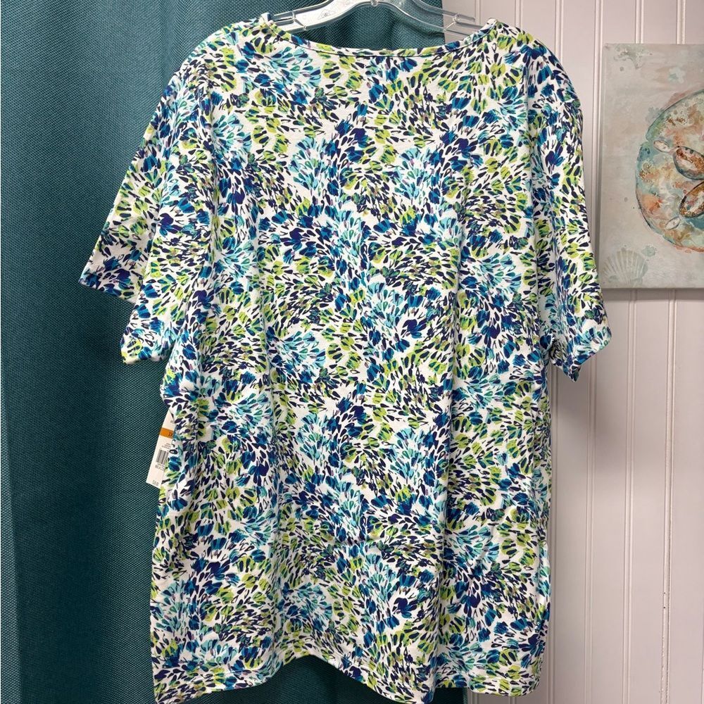 NWT Kim Rogers Short Sleeve Green & Blue Top Size 3X - Picture 3 of 5